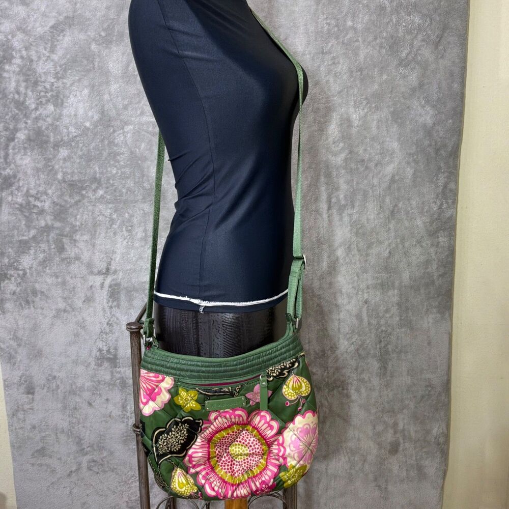 Vera Bradley Crossbody Shoulder Bag Olivia Pink Puffy Retired 2013 Green Floral